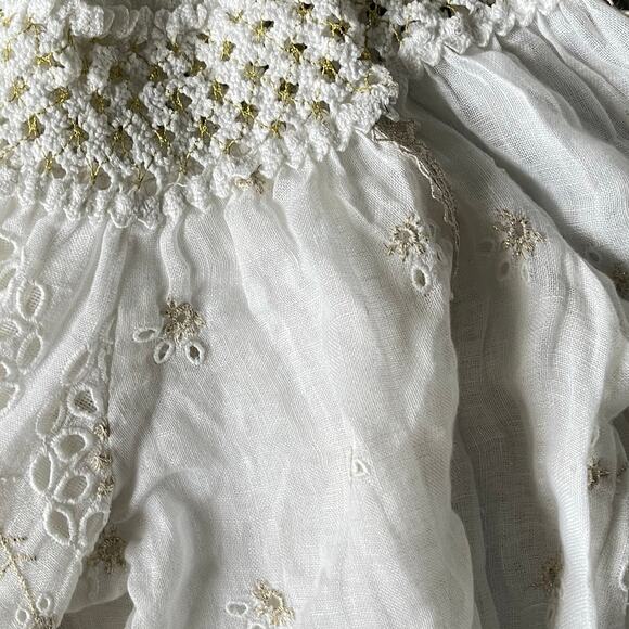 Temptation Positano Irlanda White Smocked Eyelet 100% Linen Mini Dress - Picture 11 of 12